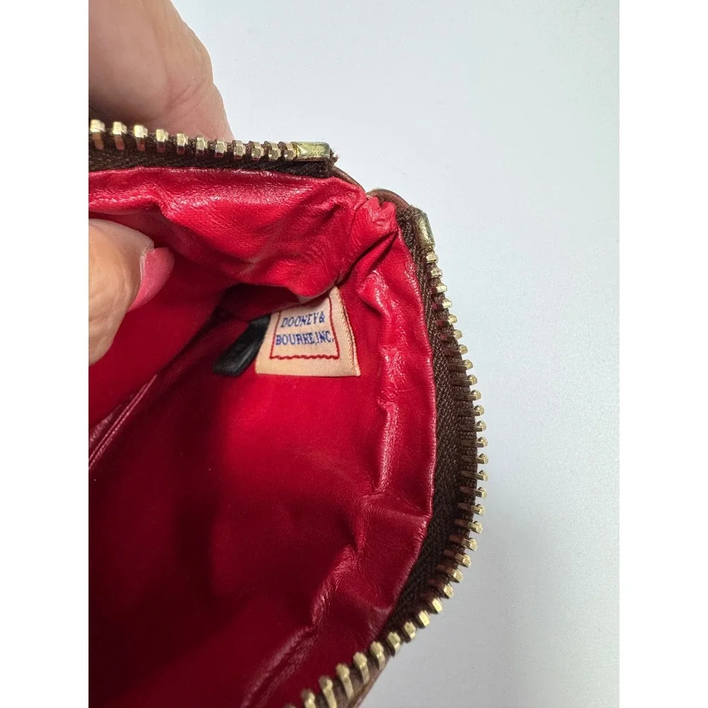 Dooney & Bourke Blue Denim Monogram Wristlet Pouch Brown Leather Trim Logo NWOT